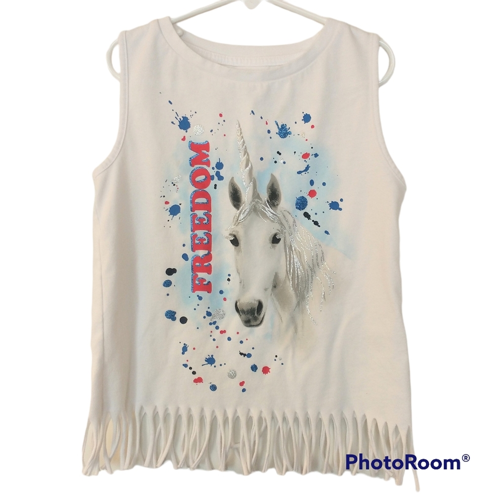 Girl's Unicorn "Freedom" Sleeveless T-shirt Size Medium 7/8